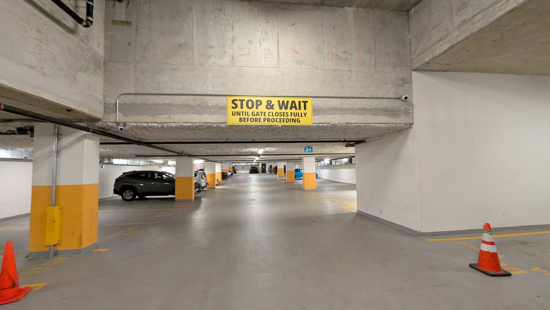 Security cameras covering a parkade gate entry